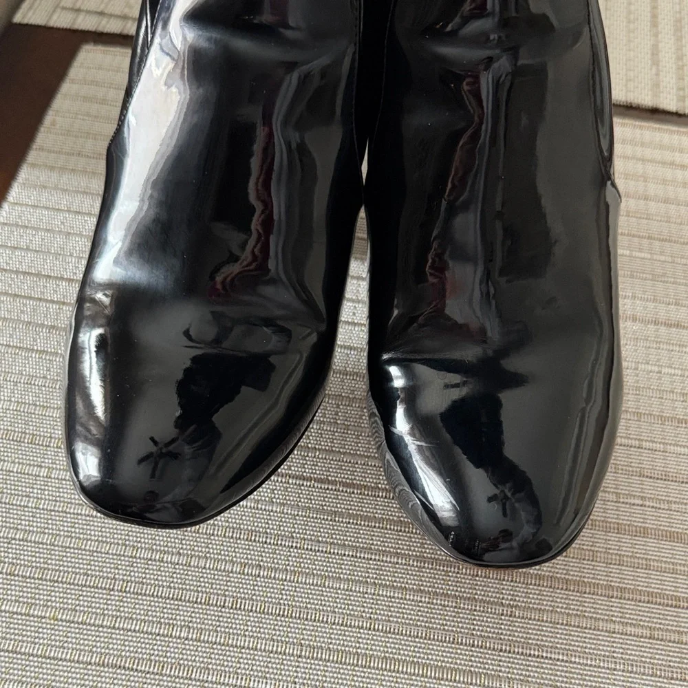 Aldo Black Patent Block Heel Ankle Booties